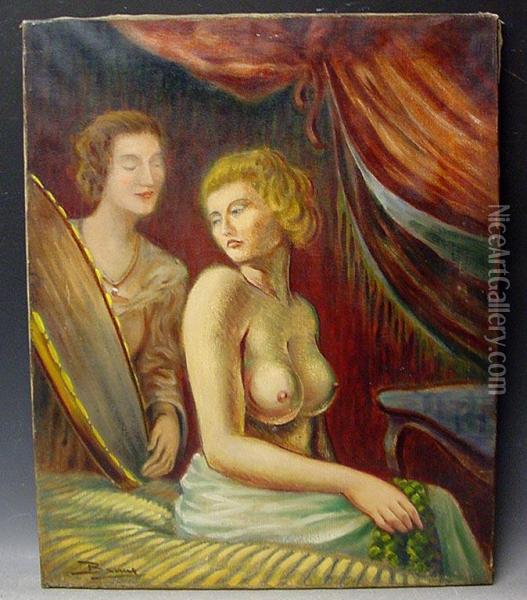 Zwei Frauen Mit Spiegel Oil Painting - Rene Charles Louis Debraux