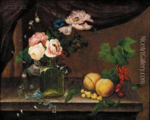 Still Life With Fruit And Flowers Oil Painting - William Quaker Pegg