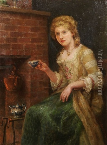 Woman At Tea Oil Painting - Jennie Augusta Brownscombe