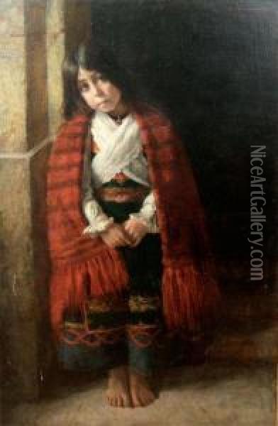Jeune Fille Au Chale Rouge Oil Painting - Charles Albert Walhain