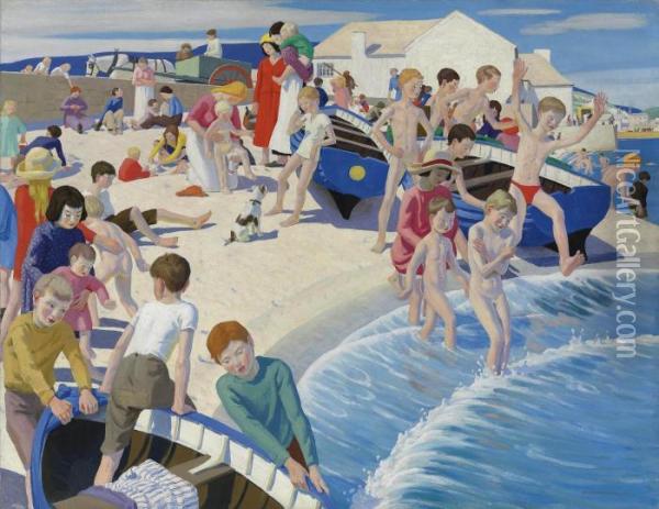 On The Beach At Newlyn Oil Painting - Ernest Procter