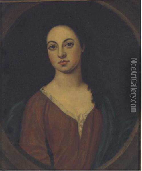 Portrait Of A Lady, Half Length, In A Feigned Oval Oil Painting - Sir Godfrey Kneller