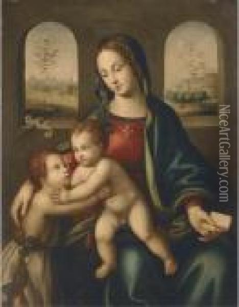 The Madonna And Child With The Infant Saint John The Baptist Oil Painting - Raphael (Raffaello Sanzio of Urbino)