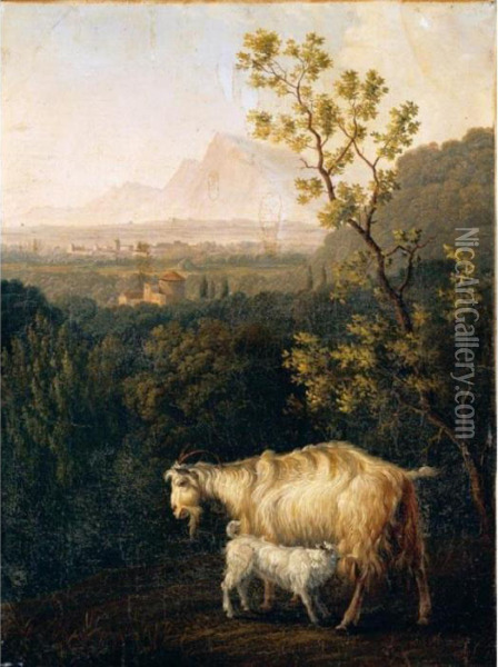Italianate Landscape With A Goat And Her Kid Oil Painting - Jacob Philipp Hackert