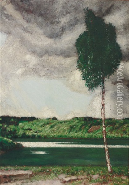 Seelandschaft Mit Hugeligem Ufer Und Birke Oil Painting - Hermann Urban