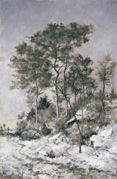Winterlandschap - Sneeuwlandschap Te Genk (incl. Bk.) Oil Painting - Joseph Theodore Coosemans