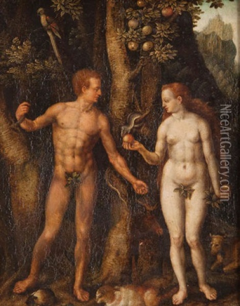 Adam Et Eve (after Durer) Oil Painting - Johan Wierix