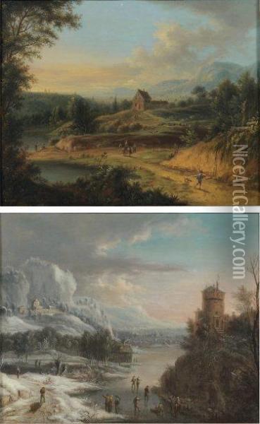 Paysage D'ete Paysage D'hiver Oil Painting - Johann Christian Vollerdt or Vollaert