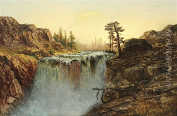 Rocky Gorge With Waterfall Oil Painting - James Astbury Hammersley