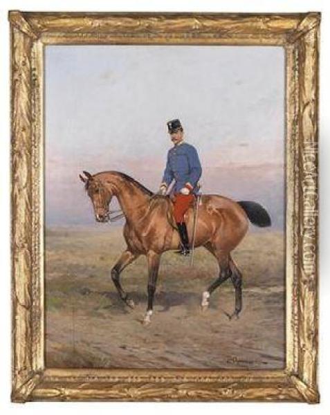 Crown Prince Rudolph Mounted On A Horse Oil Painting - Thaddaus von Ajdukiewicz