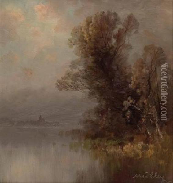 Blick Auf Einen See Oil Painting - Oskar Mulley