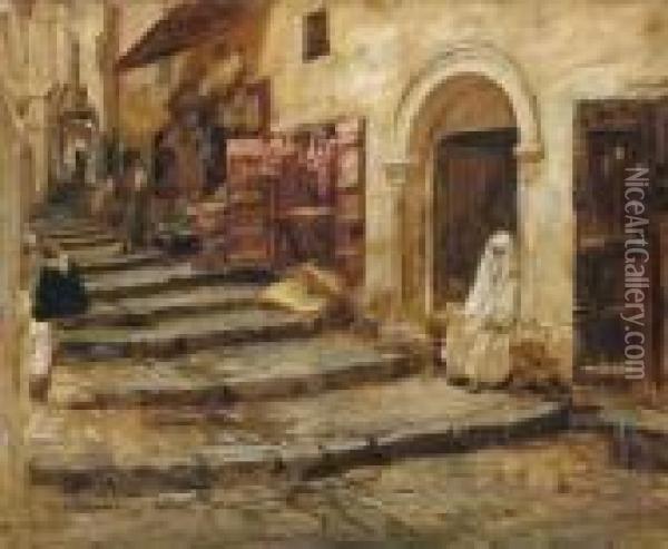 Une Rue A Alger Oil Painting - Frederick Arthur Bridgman
