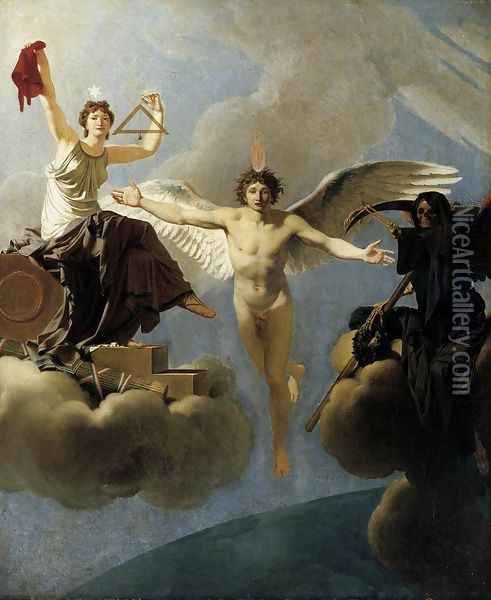 The Genius of France between Liberty and Death Oil Painting - Jean-Baptiste Regnault