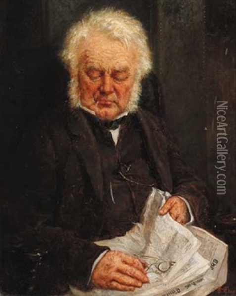 A Gentleman Asleep Over The Times Newspaper Oil Painting - Samuel McCloy