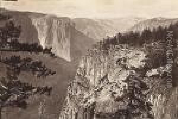 First View Of The Yosemite Valley From The Mariposa Trail Oil Painting - Carleton E. Watkins