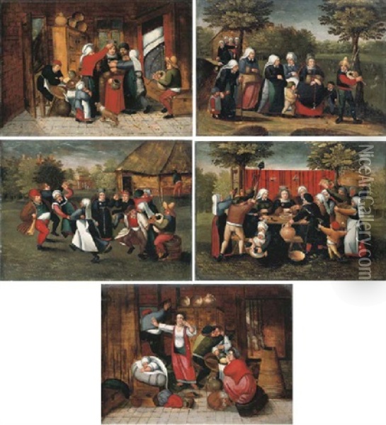 The Dressing Of The Bride (+ 4 Others; 5 Works) Oil Painting - Marten van Cleve the Elder