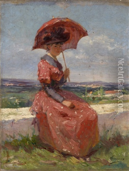 Jeune Femme A L'ombrelle Oil Painting - Henri Adrien Tanoux