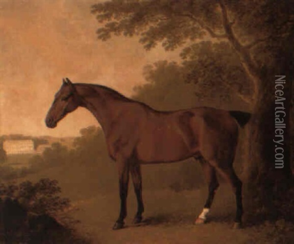 A Hunter In A Wooded Landscape With A Country House Beyond Oil Painting - John Boultbee