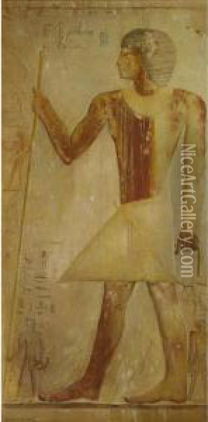 Ancient Egyptian With Staff Oil Painting - Joseph Lindon Smith