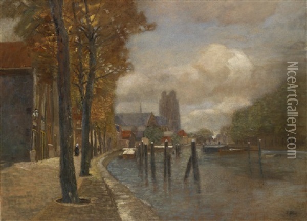 Kanal In Dordrecht Oil Painting - Tina Blau-Lang