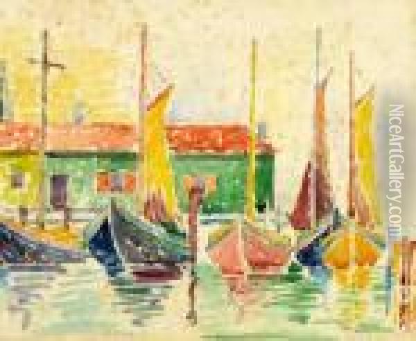 Boats In A Harbor Oil Painting - Paul Signac