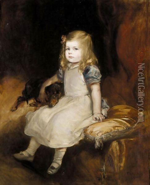 Young Girl With Her Dog Oil Painting - Friedrich August von Kaulbach