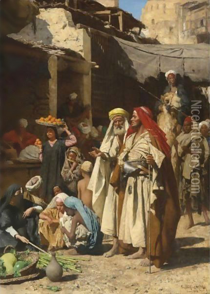 A Street Scene, Cairo Oil Painting - Leopold Carl Muller