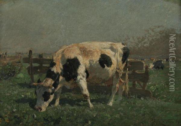 Kuh Am Gatter Oil Painting - Heinrich Johann Von Zugel