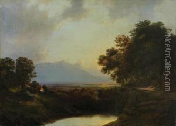 Alpine Lake Oil Painting - Bernhardt Peters