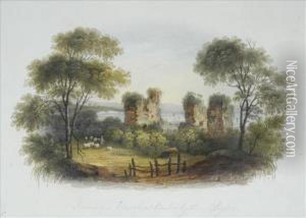 Ruins Of Achurch At Bulverhythe, Sussex; St. Marys, Lincoln Oil Painting - Henry Williams