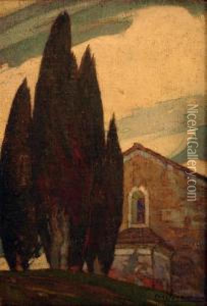 Chapelle Parmis Les Cypres Oil Painting - Georges Roux