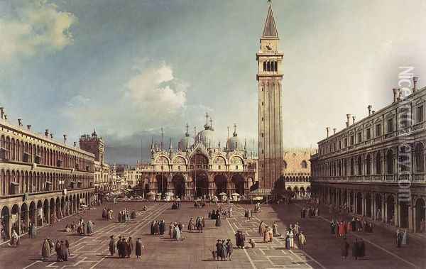Piazza San Marco With The Basilica Oil Painting - (Giovanni Antonio Canal) Canaletto