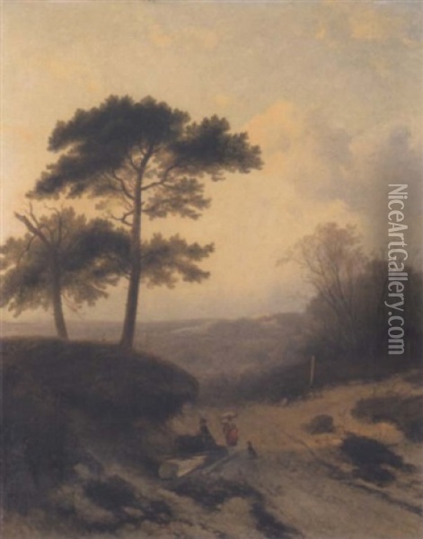 Landschaft Mit Rastenden Wanderern Oil Painting - Johannes Franciscus Hoppenbrouwers