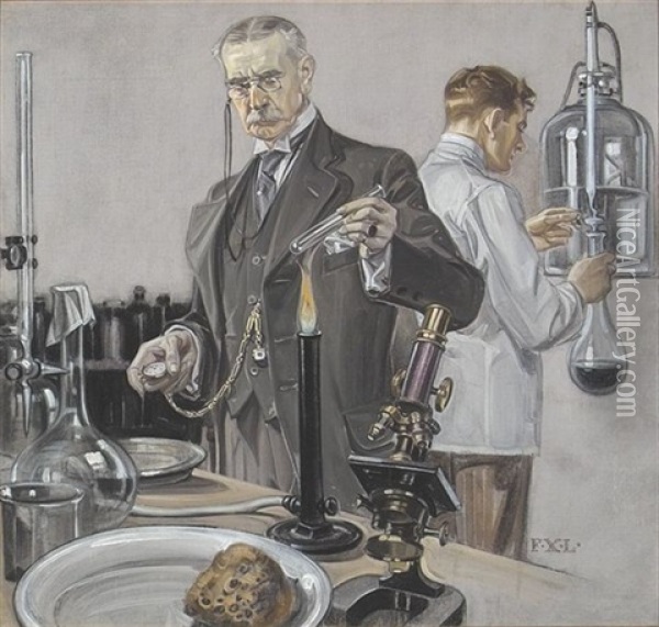Scientist Heating Test Tube (illus. For Howard Watch) Oil Painting - Frank Xavier Leyendecker
