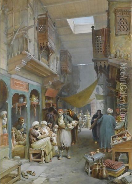 Bazaar, Suez Oil Painting - William Simpson
