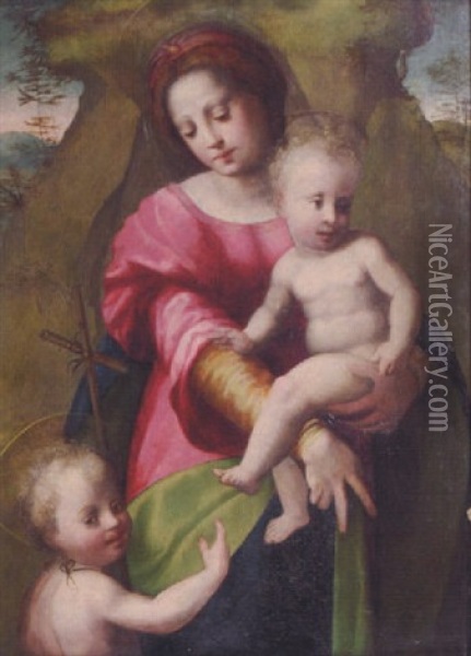 Madonna Mit Christus Und Johannesknaben Oil Painting - Domenico Puligo