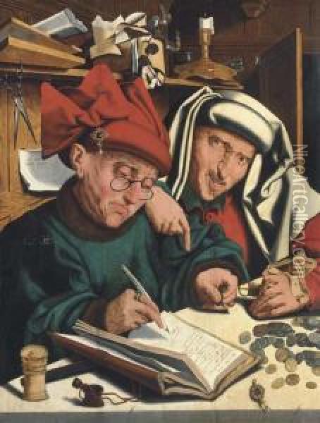 Two Tax Gatherers Oil Painting - Marinus van Reymerswaele