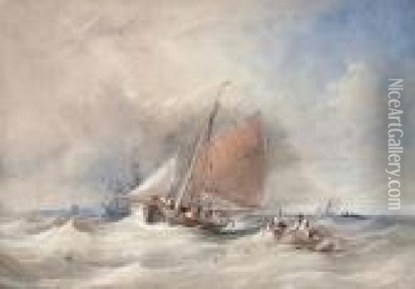 The Cromer Pilot Cutter No. 2 Running Out To Meet The Newarrival Oil Painting - Thomas Sewell Robins