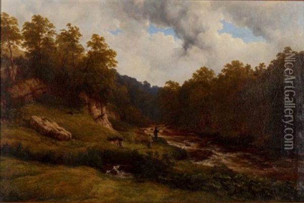 No. 1 River-scene Derbyshire Oil Painting - Thomas Baker
