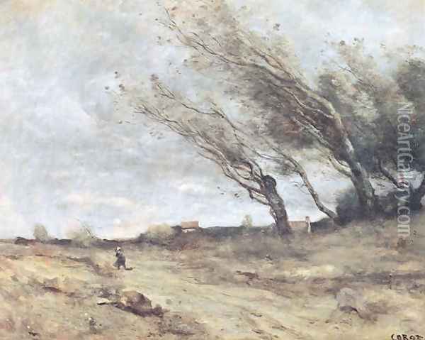 The Gust of Wind, c.1865-70 Oil Painting - Jean-Baptiste-Camille Corot