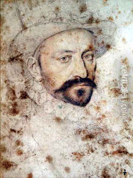Portrait od an unknown man, maybe marquis de Ragny, c.1575 Oil Painting - (studio of) Clouet