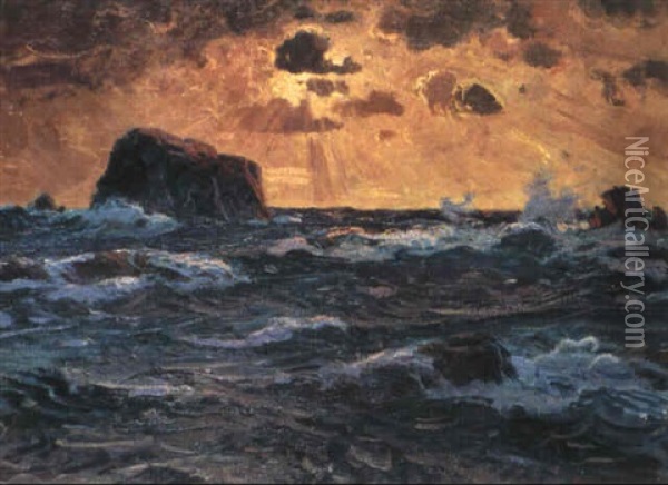 Stormig Afton, Bretagne Oil Painting - Oscar Hullgren