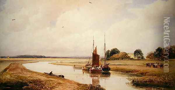 Langrick Ferry on the River Witham near Boston, Lincolnshire Oil Painting - Peter de Wint