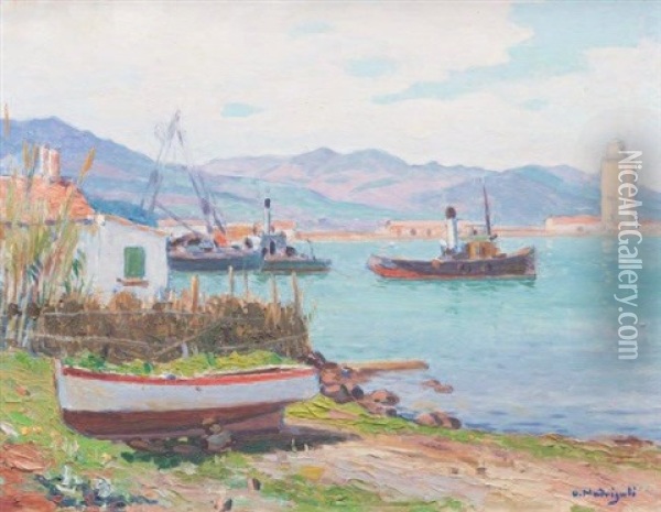 Port De Tenes En Algerie Oil Painting - Olynthe Madrigali
