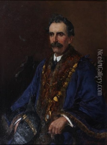 Portrait Of William Sparrow Harrison, Mayor Of St. Ives, Huntingdonshire, Wearing Mayoral Robes Oil Painting - William Banks Fortescue