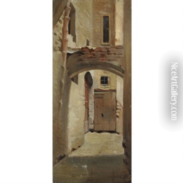 Vicolo Del Campidoglio, Vecchio Mercato Di Firenze Oil Painting - Giuseppe Abbati