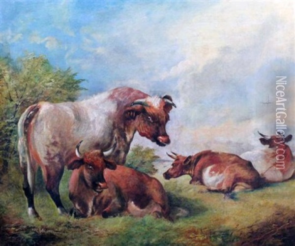 Cattle In A Landscape Oil Painting - William Huggins