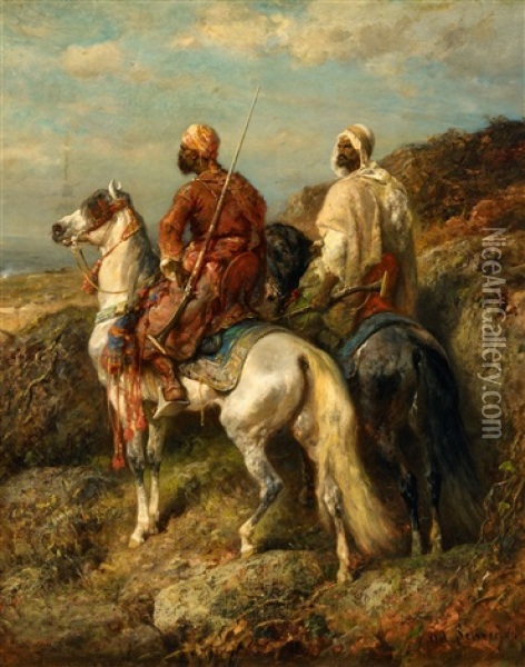 Two Arabian Riders Oil Painting - Adolf Schreyer