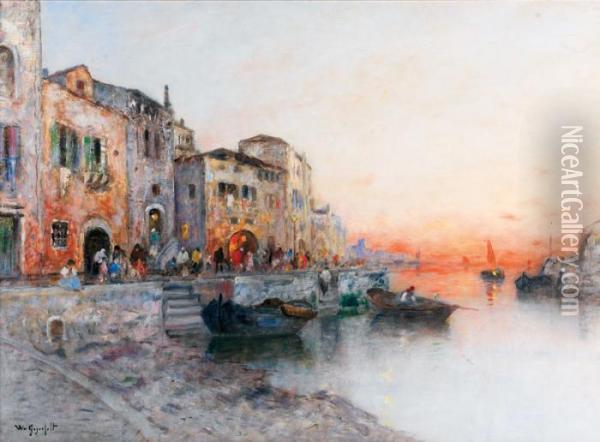 Vue De Venise Au Soleil Couchant Oil Painting - Wilhelm von Gegerfelt