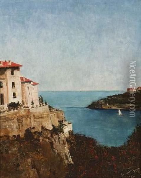 Vue Des Hauteurs De Monaco. Oil Painting - Aime Stevens